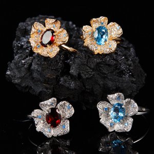 S925 Sterling Silver Natural Topaz and Garnet Gemstone Ring for Women